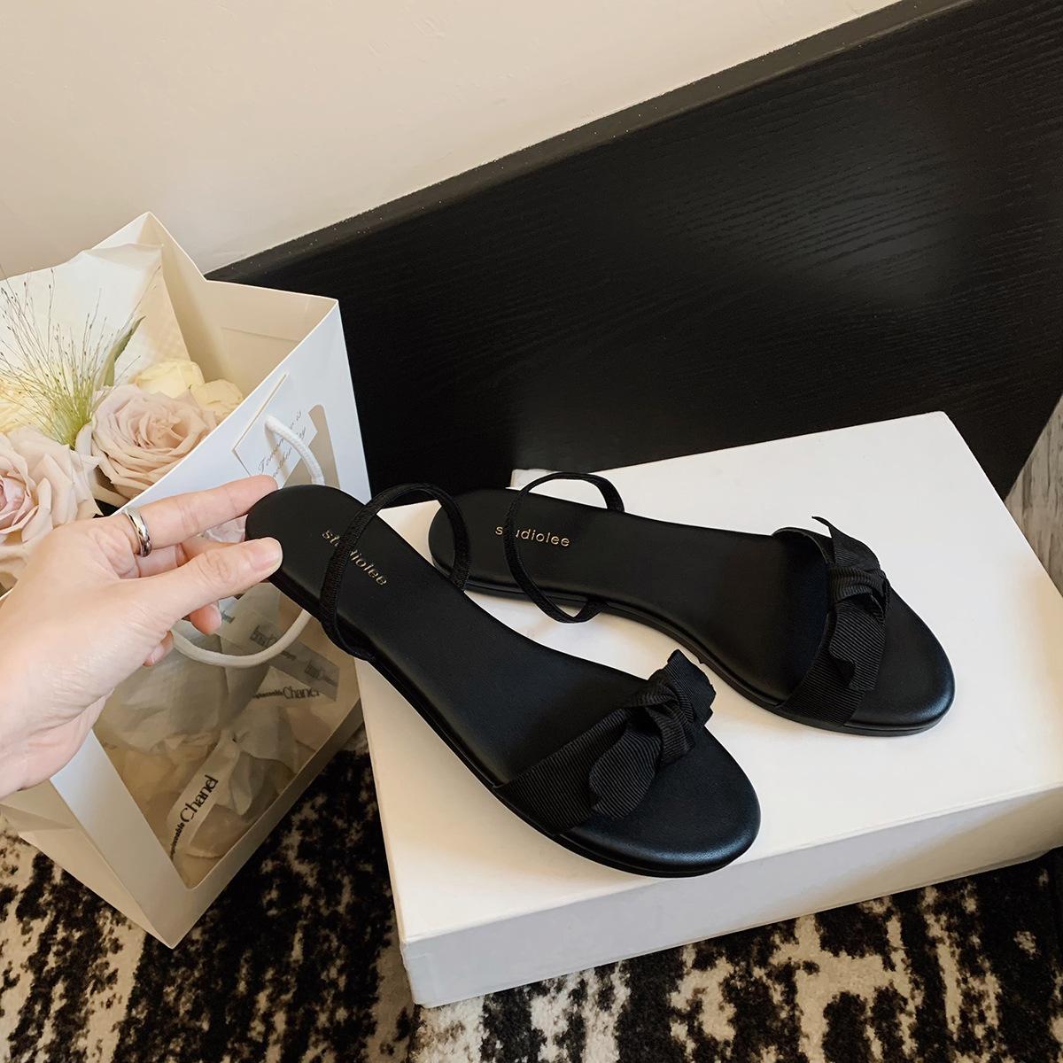 

Shoes sweet bow word with cowhide soft bottom flat bottom sandals 40 чорний