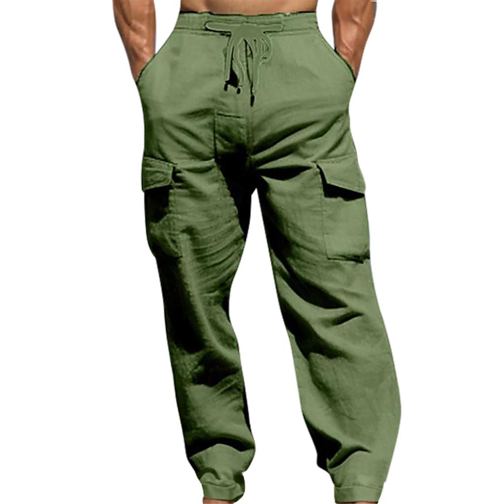 Summer Comfortable Breathable Outdoor Men's Pants Pull Rope Multi-pocket Straight Leg Daily Outdoor Cotton Hemp Casual Pants