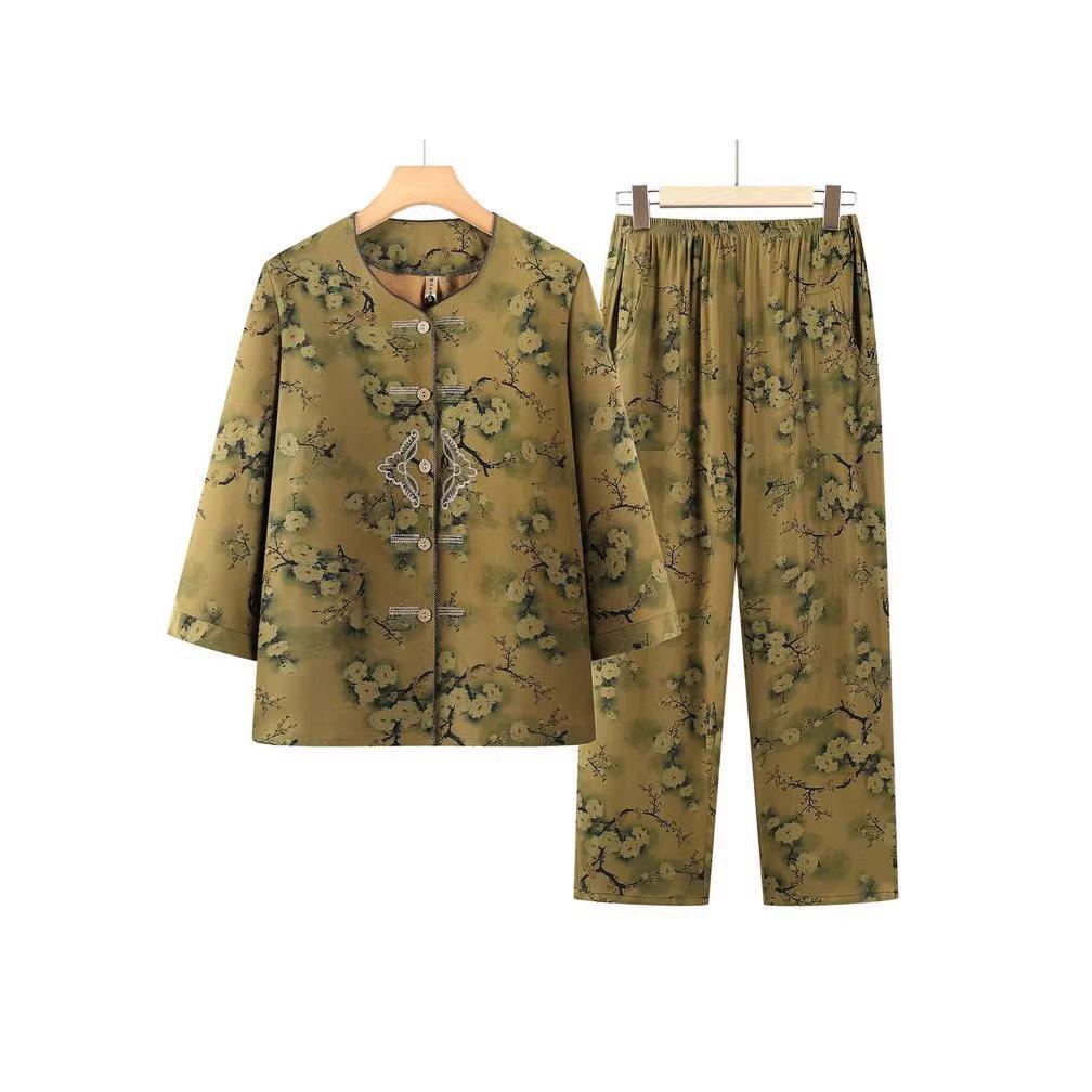 Spring & Autumn Floral Suit for Middle-Aged Women: Plus-Size Casual Two-Piece Set for Comfortable Home Wear