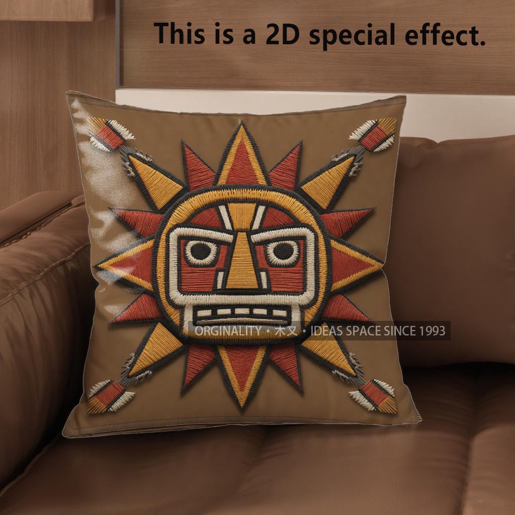 2D Aztec Sun God Embossed Style Pillow Covers Pattern Cushion Cover Suitable For Sofa Bedroom Car Pillow Cover