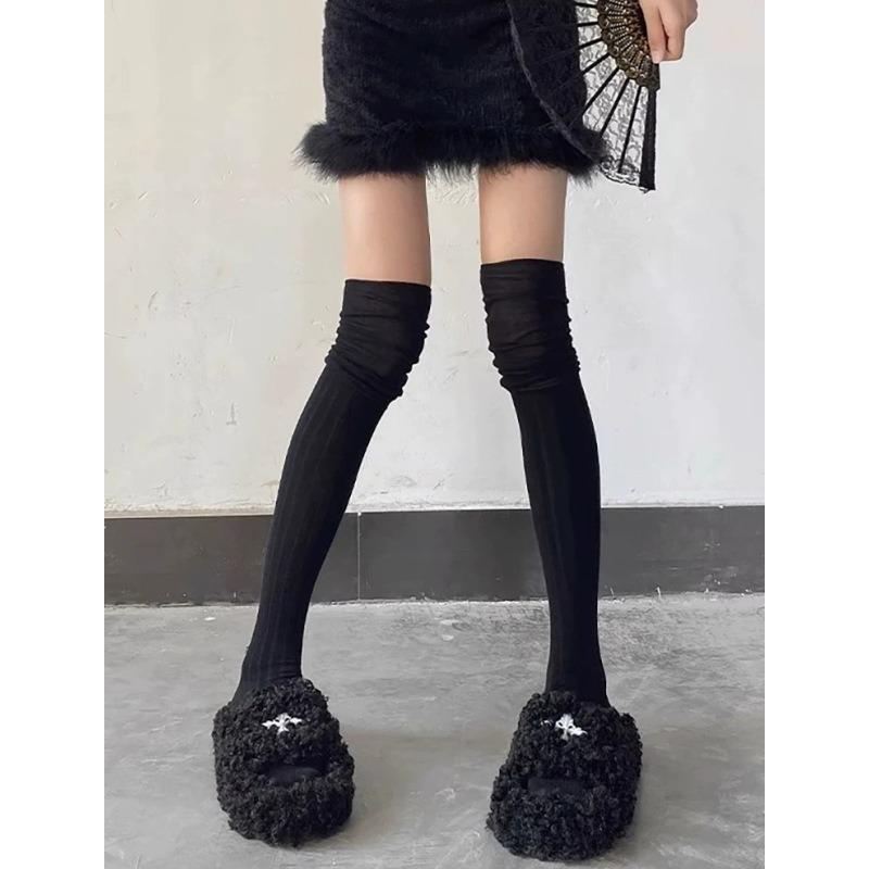 

Женские длинные носки выше колена с ботинками, белые хлопковые носки с ворсом для весны и осени, осенне-зимние длинные сапоги и длинные носки 1 pair чёрный