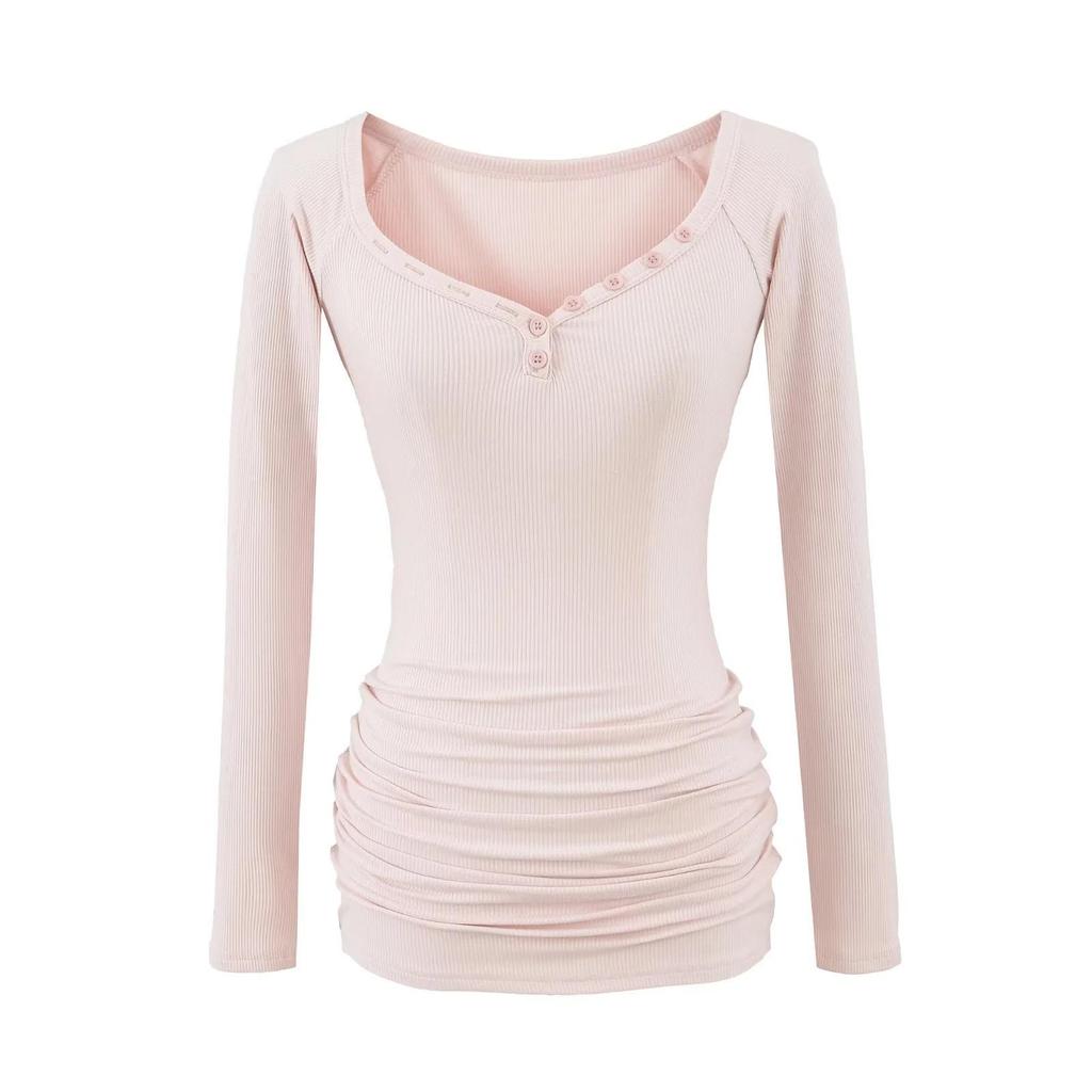 Women's Spicy American Sweetheart Neck Long Sleeve Button Bodycon Dress for Spring/Autumn