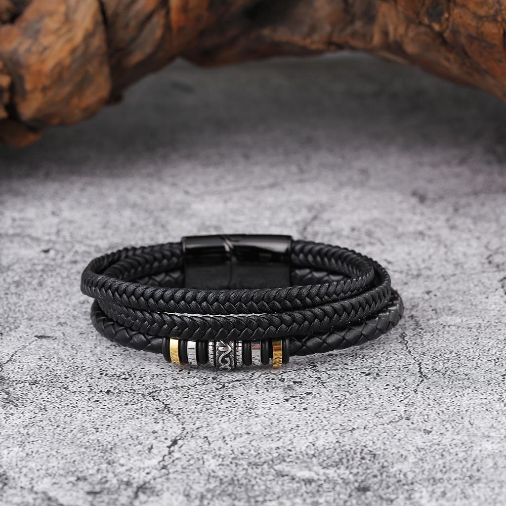 Leather Handwoven Bracelet, Genuine Leather Woven Multi-layer Men's Leather Bracelet, Retro Stainless Steel Leather Rope