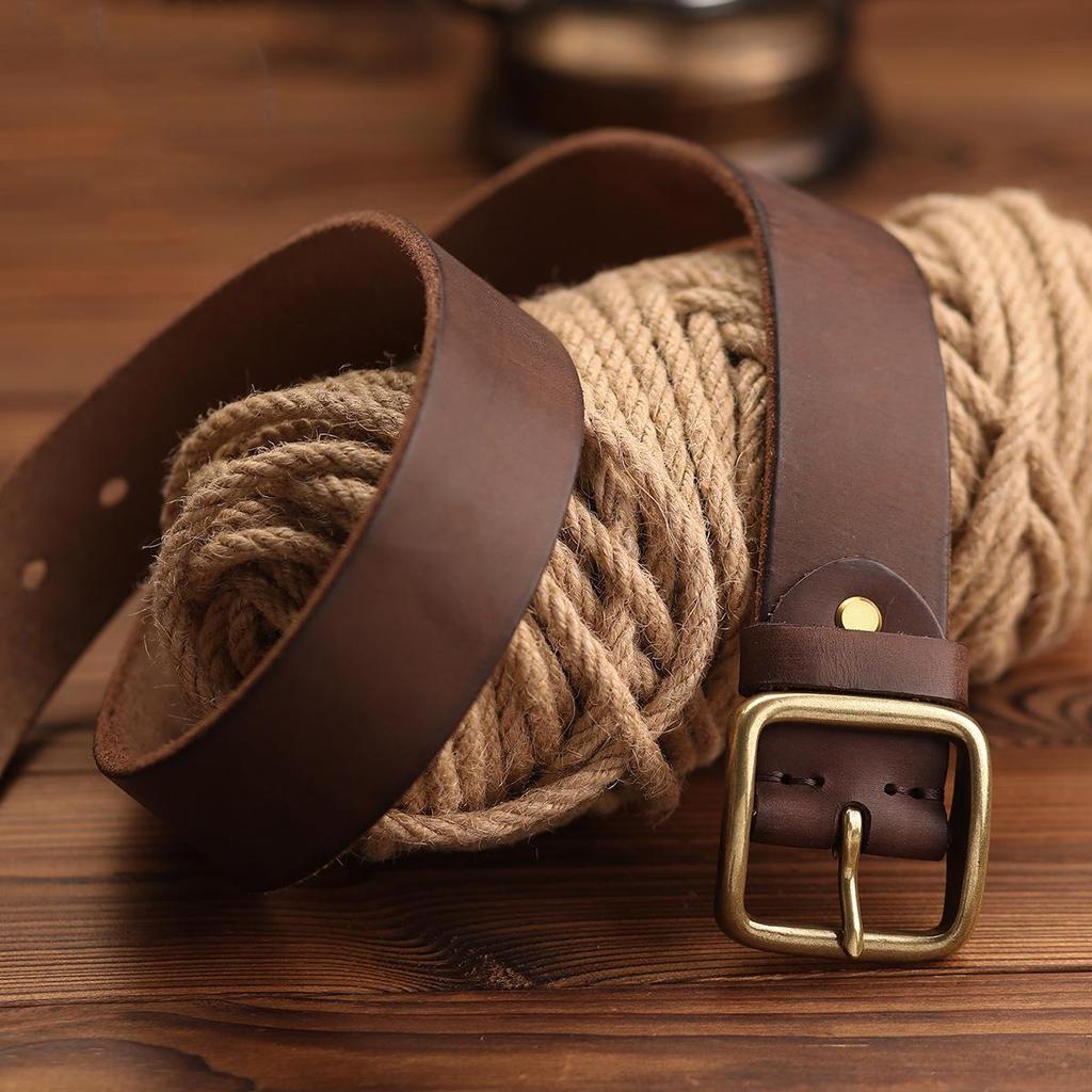 Men's Retro Cowhide Leather Belt, Durable & Versatile for Jeans & Business Attire