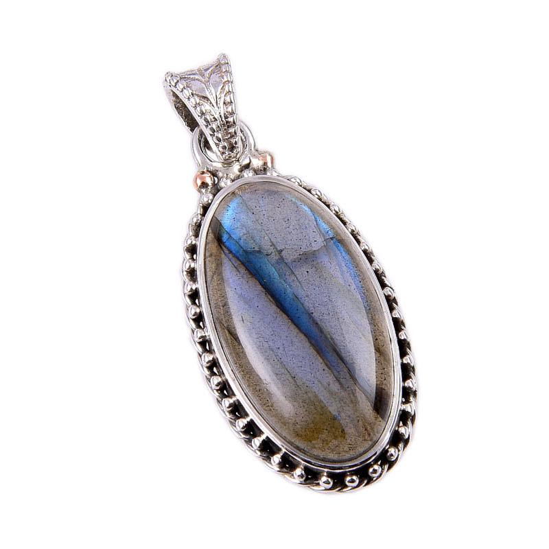 Natural Labradorite Gemstone 925 Solid Sterling Silver Jewelry Pendant 1.5" F3L08