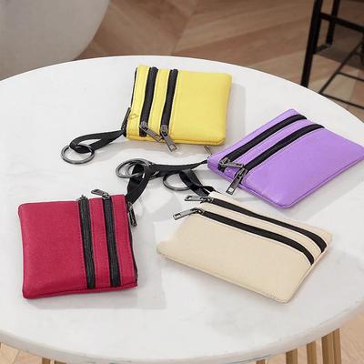 Durable Canvas Coin Purse Key Bag Zipper Kid Storage Pouch Money Pocket Solid Color Coin Key Bag Men Women Portable Card Wallet