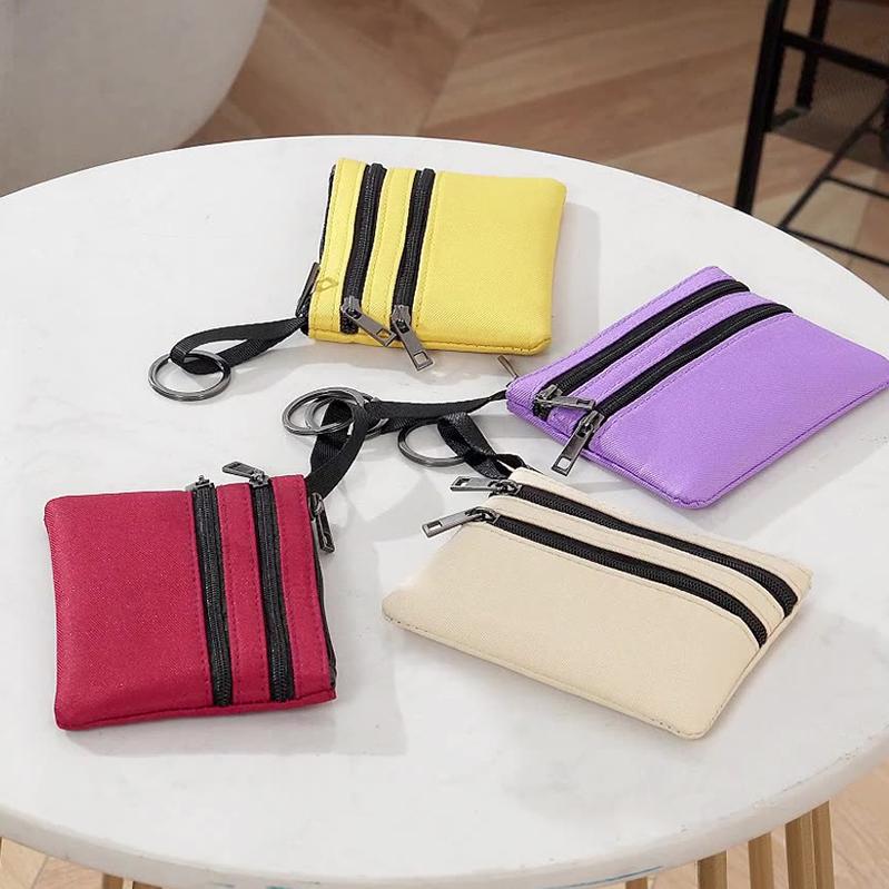 Durable Canvas Coin Purse Key Bag Zipper Kid Storage Pouch Money Pocket Solid Color Coin Key Bag Men Women Portable Card Wallet