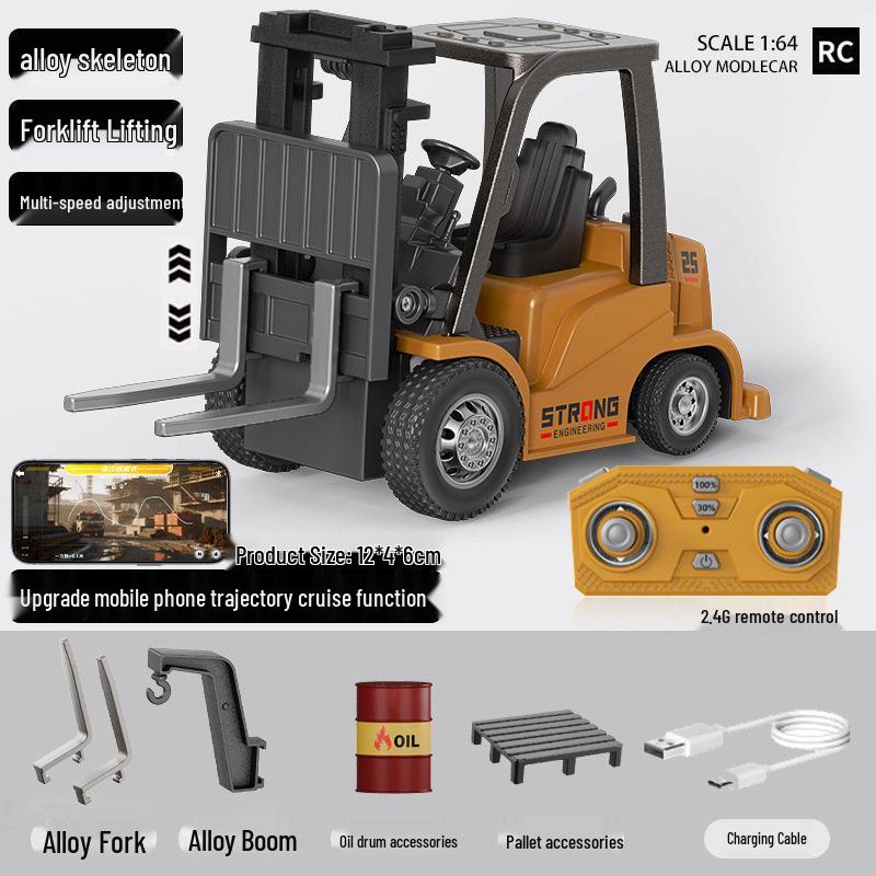 1:64 Remote Control Mini Excavator, Bulldozer, Crane & Forklift with Mobile Phone Control.