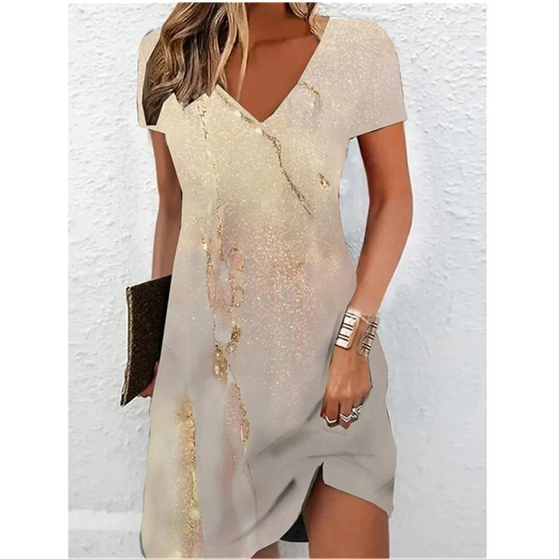 

Women Short Sleeve V-Neck A-Line Dress Marble Pattern 3D Print Dress 2025 New Oversizd Casual Elegant Female Mini Dress Vestidos 6XL