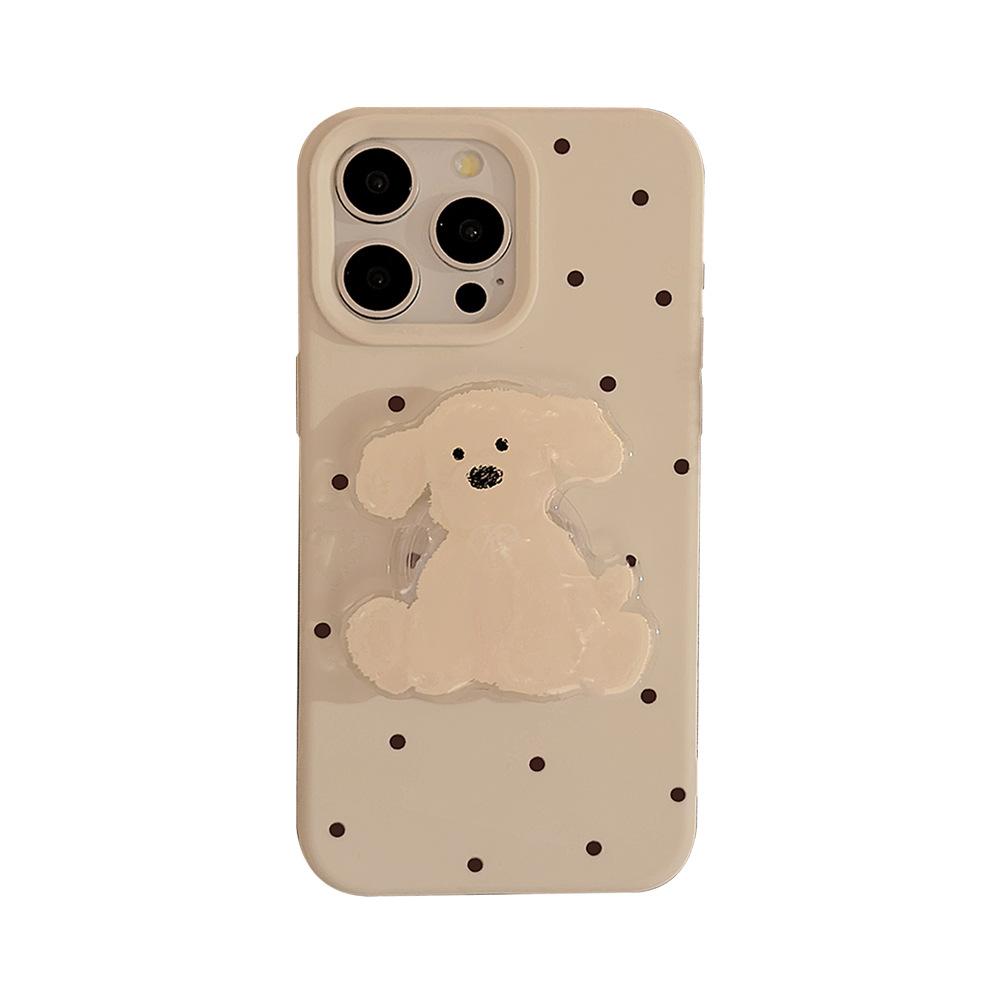 Ins Polka Dot Puppy Bracket Applies To Apple 16pro Max Mobile Phone Case Iphone17 Cartoon Lanyard 13 Soft 15