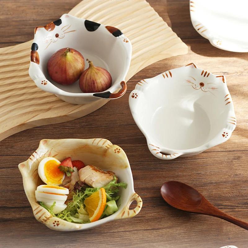Cartoon Cat Ceramic Plate Cute Cat Shaped Dining Plate Irregular Salad Bowl Japanese Tableware Main Course Decoration Plate