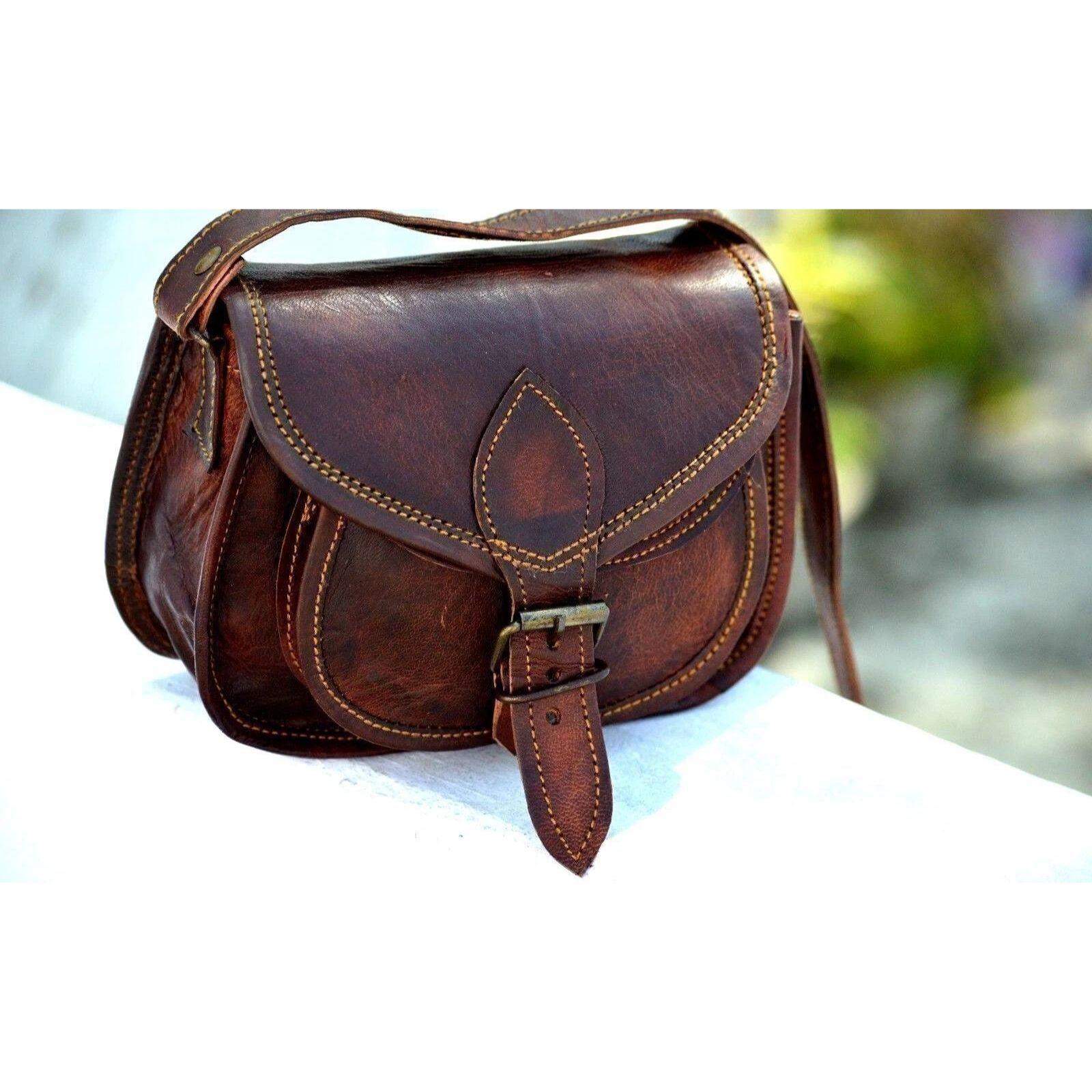 

Bag Vintage Leather Messenger Shoulder Crossbody Real Brown Women Handbag New 9 x 7 x 3 in