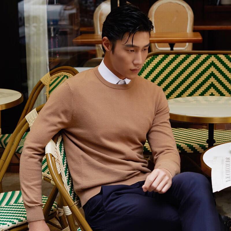 

YOUNGOR Men s Full Wool Round Neck Business Casual Sweater XL