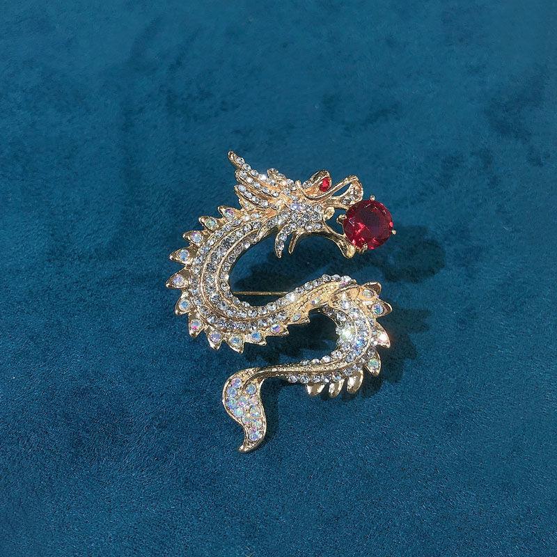 SKEDS Luxury Women Men Full Crystal Dragon Phoenix Brooches Pins Vintage Decoration Boutique Rhinestone Brooch Pin For Party