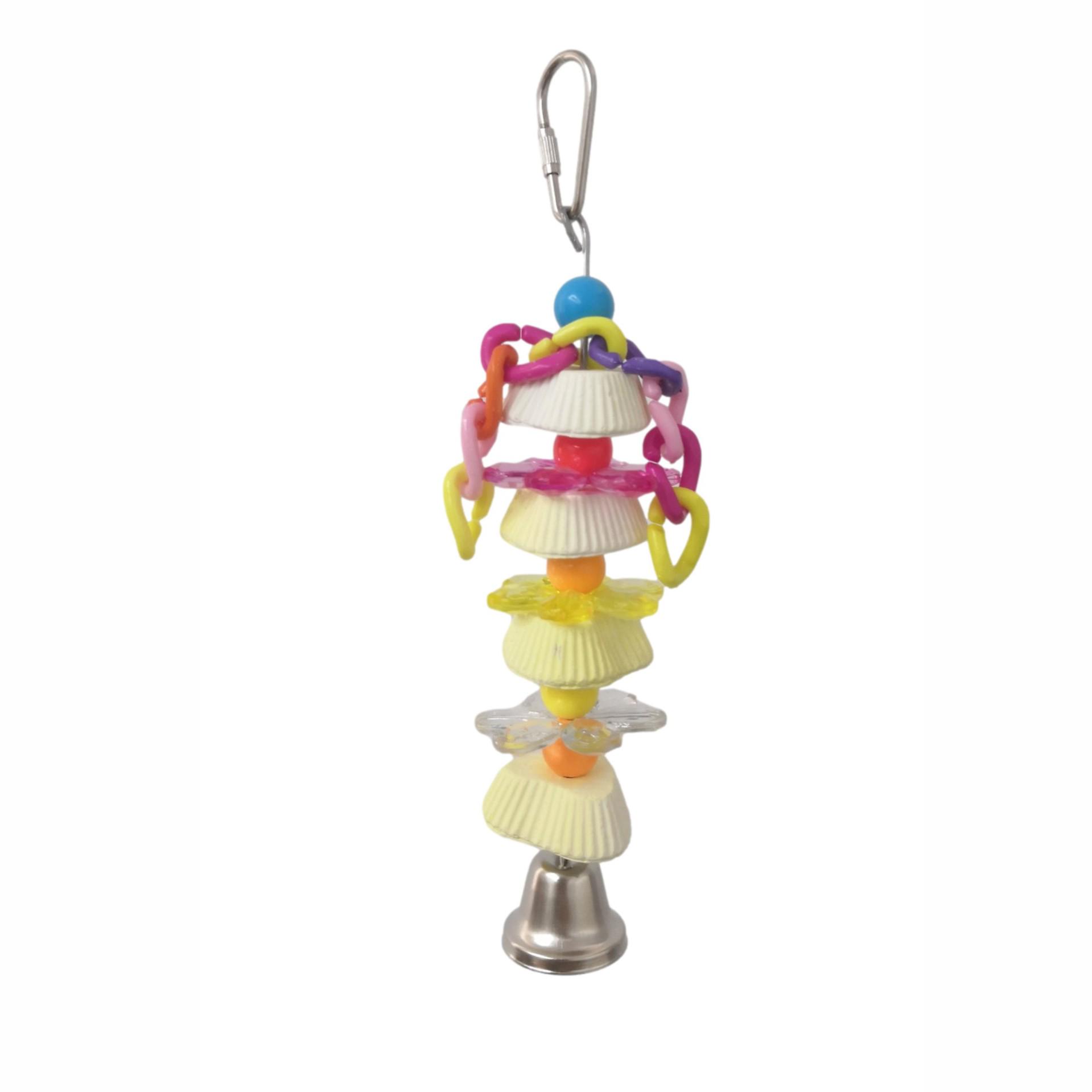 Durable Shell Parrot Toy with Colorful Chain, Bell, Beads, and Calcium Supplement for Teething Small