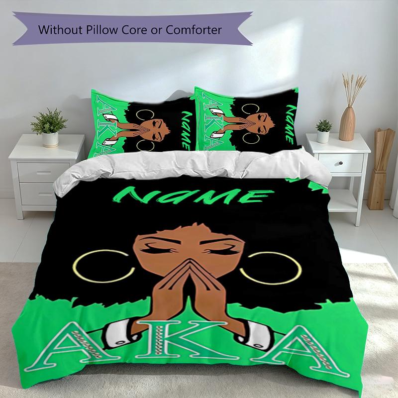 3pcs Custom Name Alpha Kappa Alpha logo Set,Includes 1 Duvet Cover and 2 Pillowcases,All-season Bedroom Decor