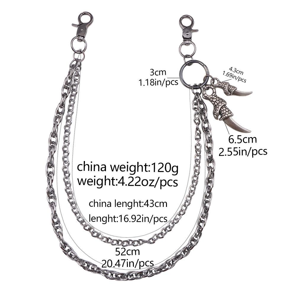 Hip Hop Double Layer Gun Black Metal Belt Chain With Large Eagle Claw Pendant For Men And Women