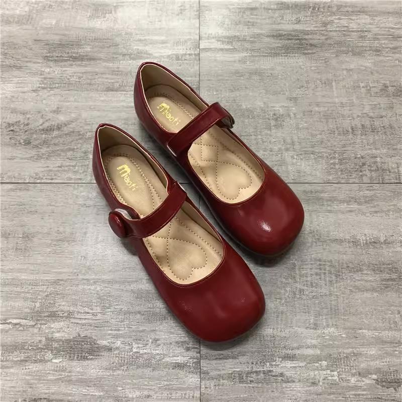 Fashion Flat Shoes for Women 2025 Spring and Autumn New Mary Jane Square Toe Women's Red Plus Size Women's Shoes 41-43 Zapatillas Mujer