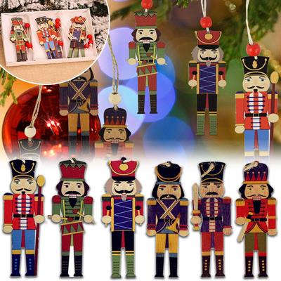 Christmas Wooden Nutcracker Ornaments Set Xmas Tree Walnut Soldier Hanging Pendant Puppet Toy Home Decor Festival New Year Gifts