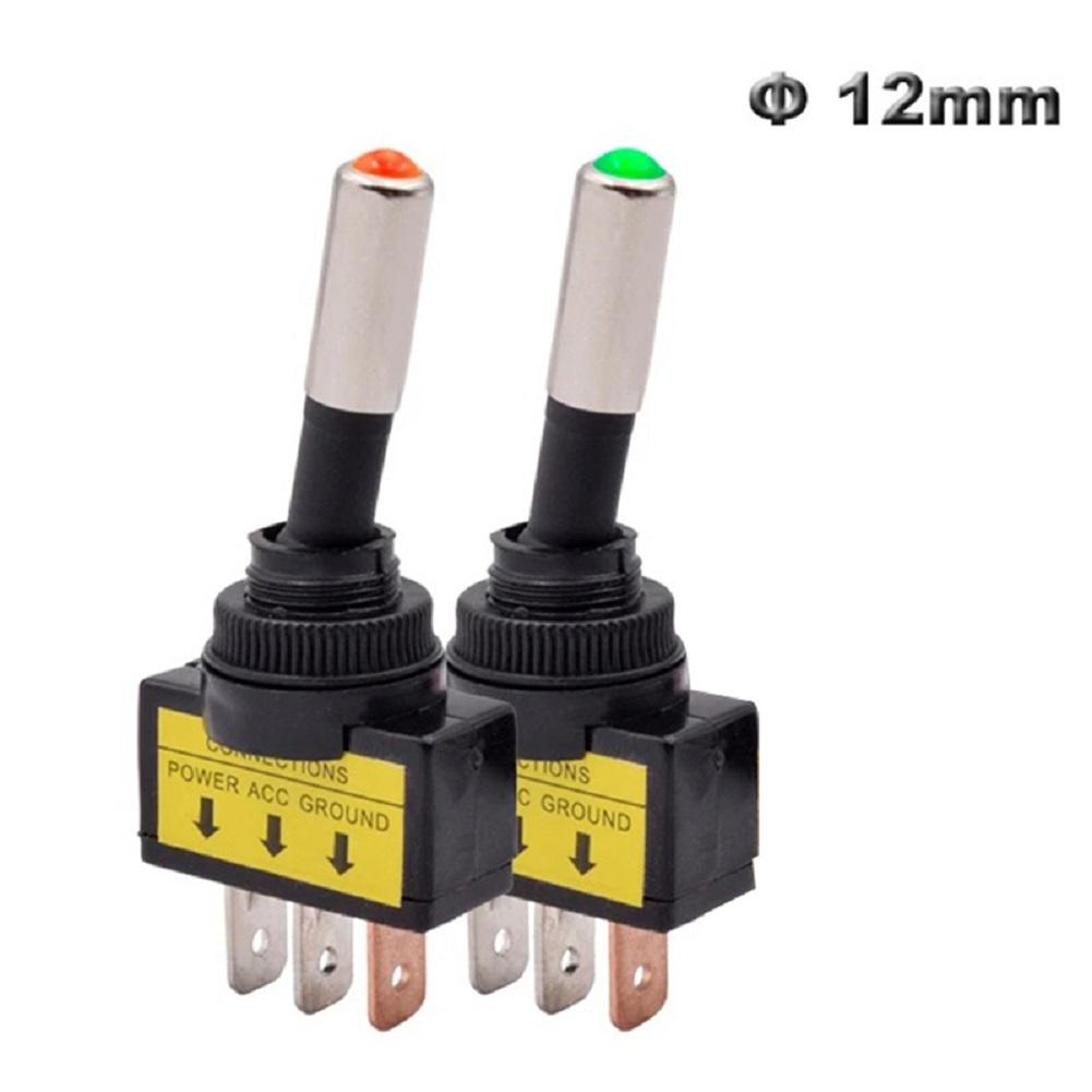 12mm Automotive Toggle Switch 12V 20A SPST ON OFF 2 Position 3 Pin LED Indicator for Car and Marine Panels 2 Pack