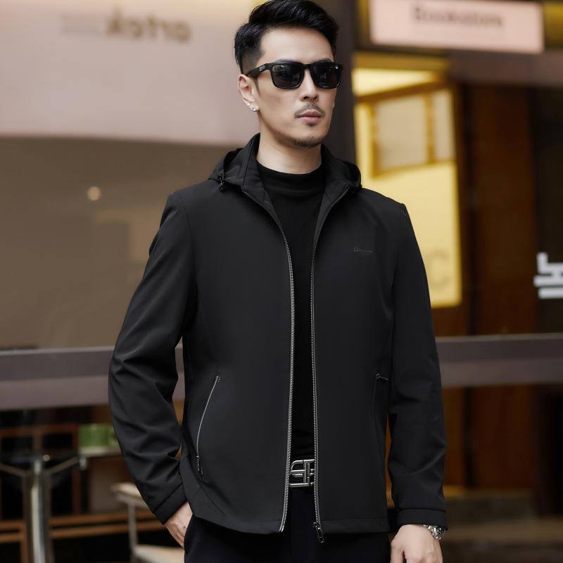 Light luxury men's hooded jacket spring and autumn new business casual jacket middle-aged dad wear thin men's top