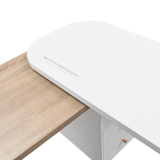 L-förmiger Computertisch mit Schubladenschrank, moderner Laptop-Schreibtisch mit weißer Holzmaserung, starke Tragfähigkeit, Schreibtisch aus Holz für das Home Office