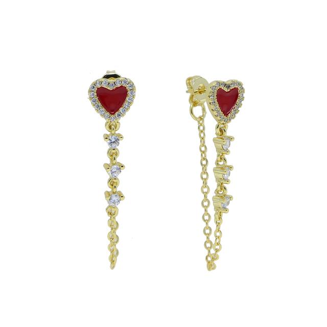 Cute Cubic Zirconia Cz Gold Plated Color Tassle Heart Enamel Earrings For Women Earring Fashion Jewelry