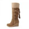 Autumn and Winter New Large Size Rear Lace-up Fringed High Boots Sleeve Slope Heel Snow Boots