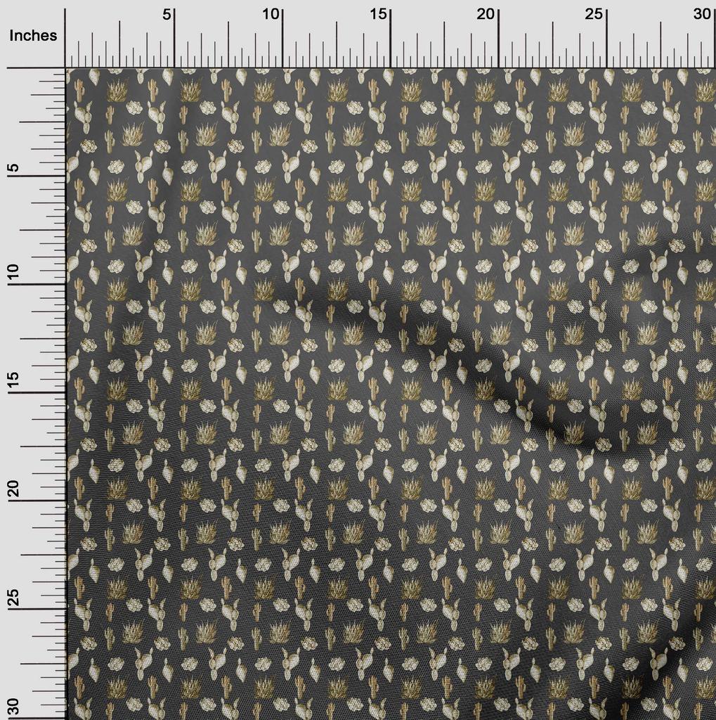 oneOone Cotton Flex Gray Fabric Cactus Dress Material Fabric Print Fabric By The Yard 40 Inch