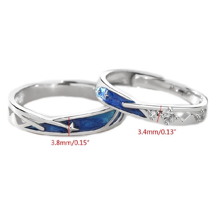 2 Pcs Sea Blue Meteoric Star Couple Rings Wedding Bands Adjustable for Him & Her