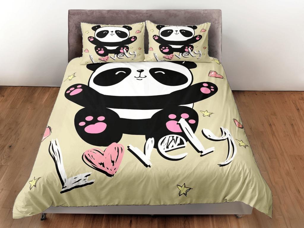 Panda Duvet Cover Set, Kids Dorm Bedding, Nursery Decor, Animal Bedding Set, Toddler Bedding, Panda Lover Gift, Custom Size Quilt Cover