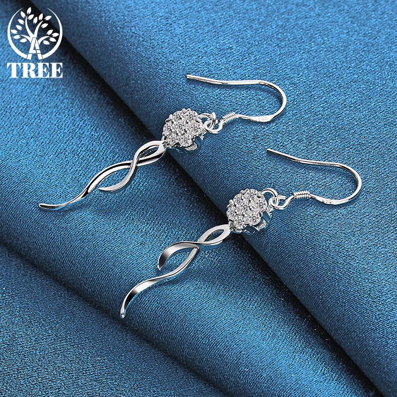 925 Sterling Silber Runde Kugel 8mm AAA Zirkon Tropfen Ohrring Schmuck