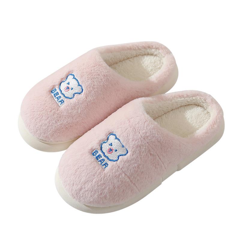 Neue Imitat-Kaninchenfell-Bären-Wochenbett-Schuhe Zuhause warm drinnen leise Paar auf Scheiße treten Baumwollpantoffeln Damen