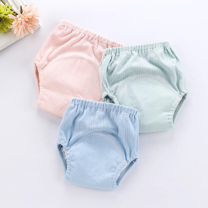 Rib children's waterproof learning pants four-layer gauze infant training pants breathable washable cloth diapers baby diapers green 80 yards