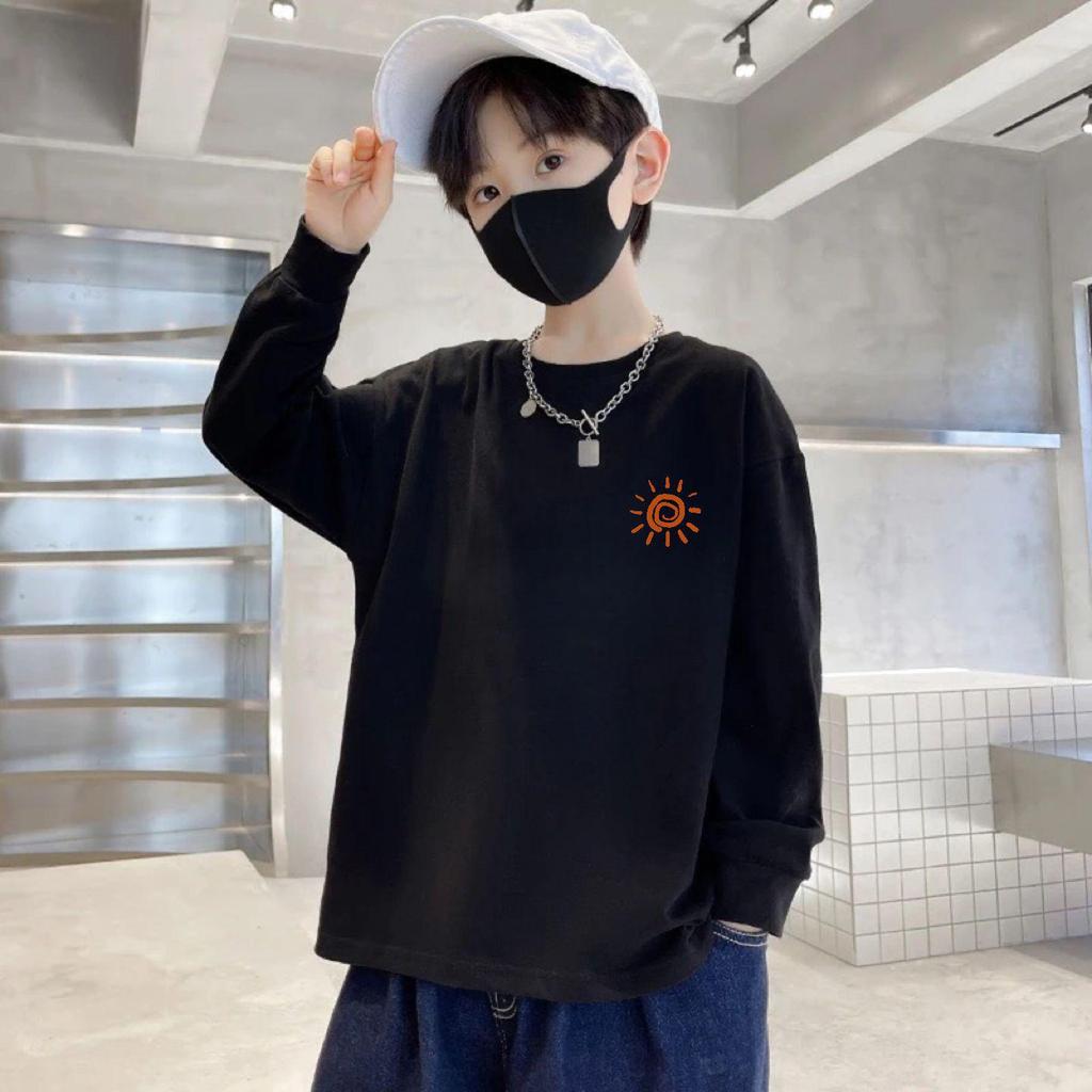 100% Cotton Boys' Long-Sleeve Autumn Casual T-Shirt - Loose Fit, Round Neck for Kids