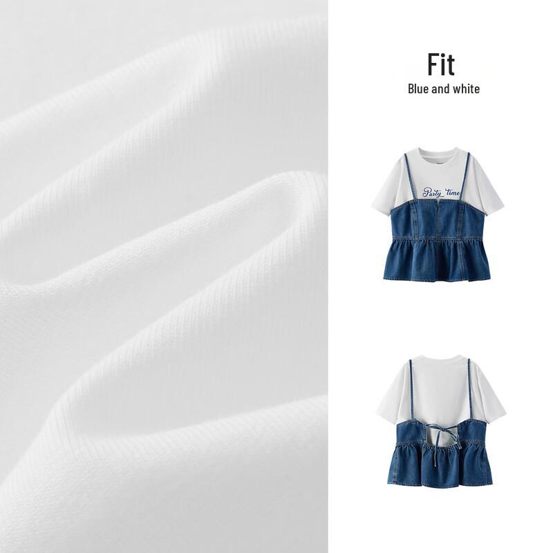 Semir Women's Summer Letter Tee & Denim Suspender Set