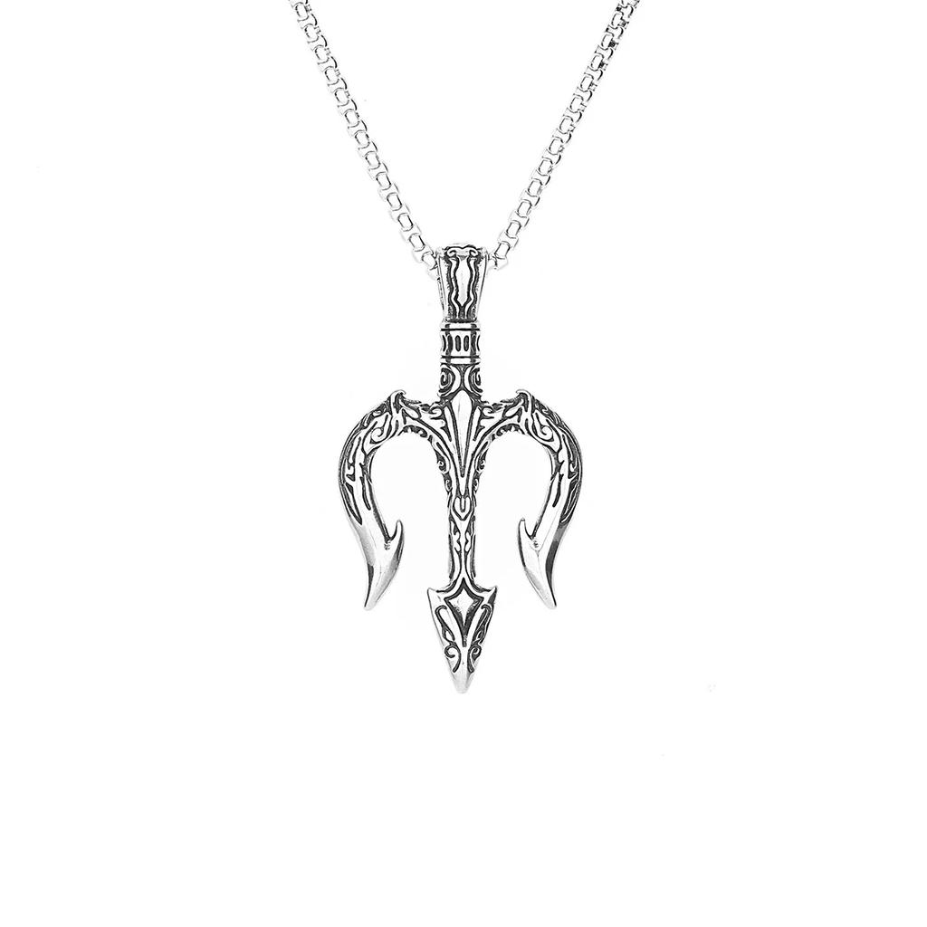 1/316L Stainless Steel Poseidon Trident Necklace for Men Women Greek Mythology Norse Pendant Amulet Jewelry Retro Style
