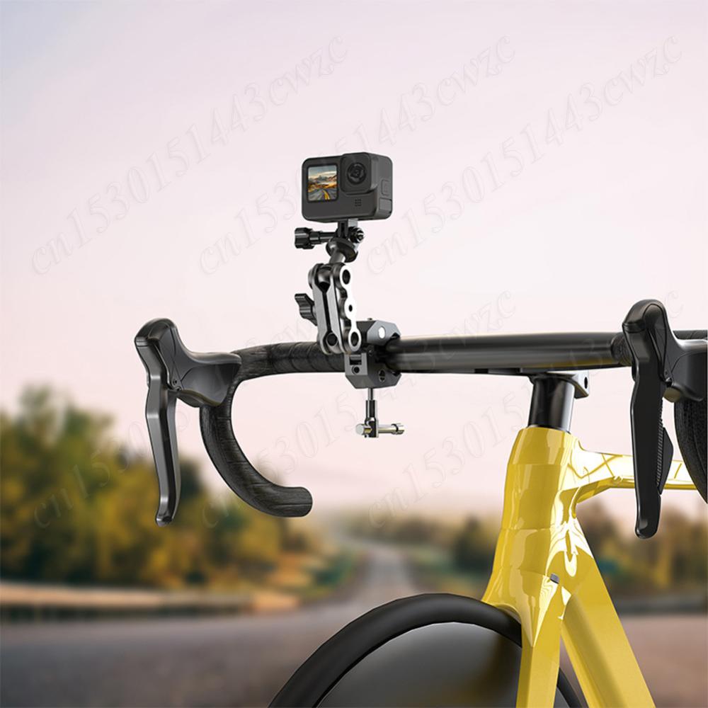 Bike Camera Holder Aluminum Alloy Motorcycle Metal Stand 360°Ball Head Bicycle Cycling Clip for Round Bar Square Bar Tabletop