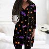 Womens Tops V-neck 3/4 Sleeve Blouses Casual Mid-length Shirts Fashion Halloween Print Tunic Tops With Pockets