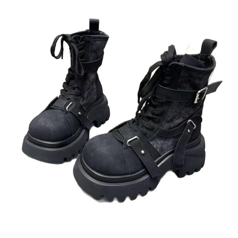 European Denim Big-headed Muffin Thick-soled Martin Boots for Women's 2025 Spring and Autumn New Small Height-increasing Locomotive Short Boots