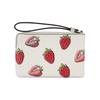 Coach Corner Zip 16 Strawberry Print Leather Clutch Small Women Clutch Chalk Red CBB81-IMCAH