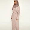 Muslimische Damenmode für Frische Einfarbige Overalls Kleider Abaya Dubai Türkei Islam Schnürung Hoher Bund Kleidung Langarm