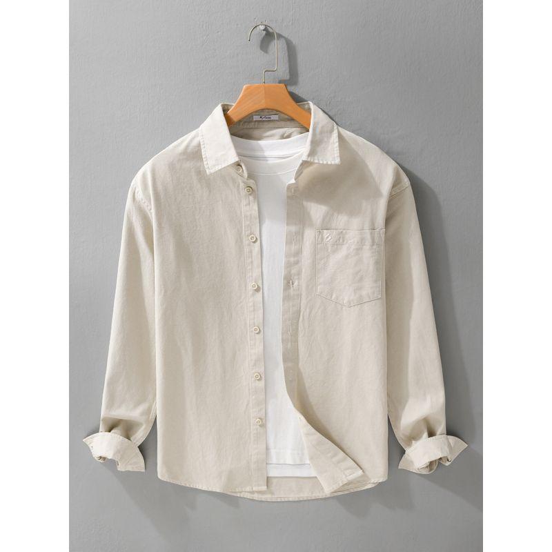 TW Spring and Autumn All-Matching Long sleeve Shirts Men's Loose Casual Japan fashion Artistic Embroidery Top Outerwear 100% Cotton