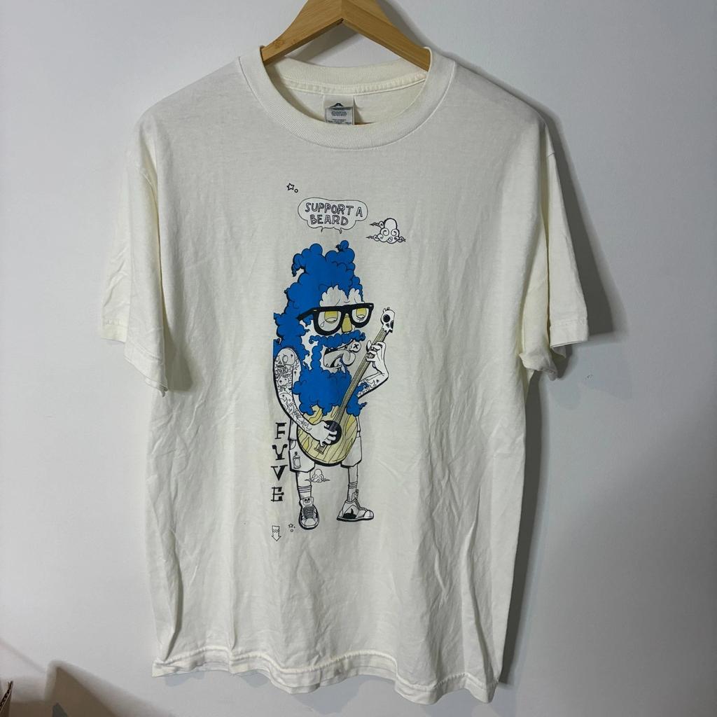 Support A Beard Shirt Mens Large White Paink Art Graphic Short Sleeve Tee