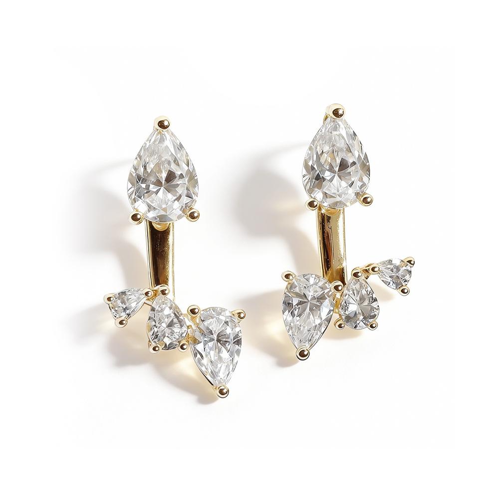 

Multi-Stone Teardrop Moissanite Earrings - 925 Sterling Silver Plated 18K Gold Dangle Earrings for Women Luxury Sparkling Jewelr золотой