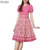 ZANZEA Women Print Patchwork Summer Casual Short Sleeve Dress