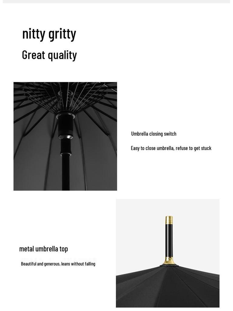 Windproof Double Canopy Umbrella with 24 Ribs and Long Handle
