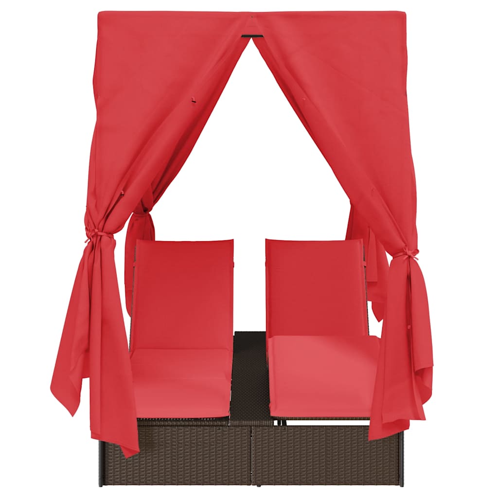 Double Sun Lounger Red 205 x 129 x 200 cm Poly Rattan