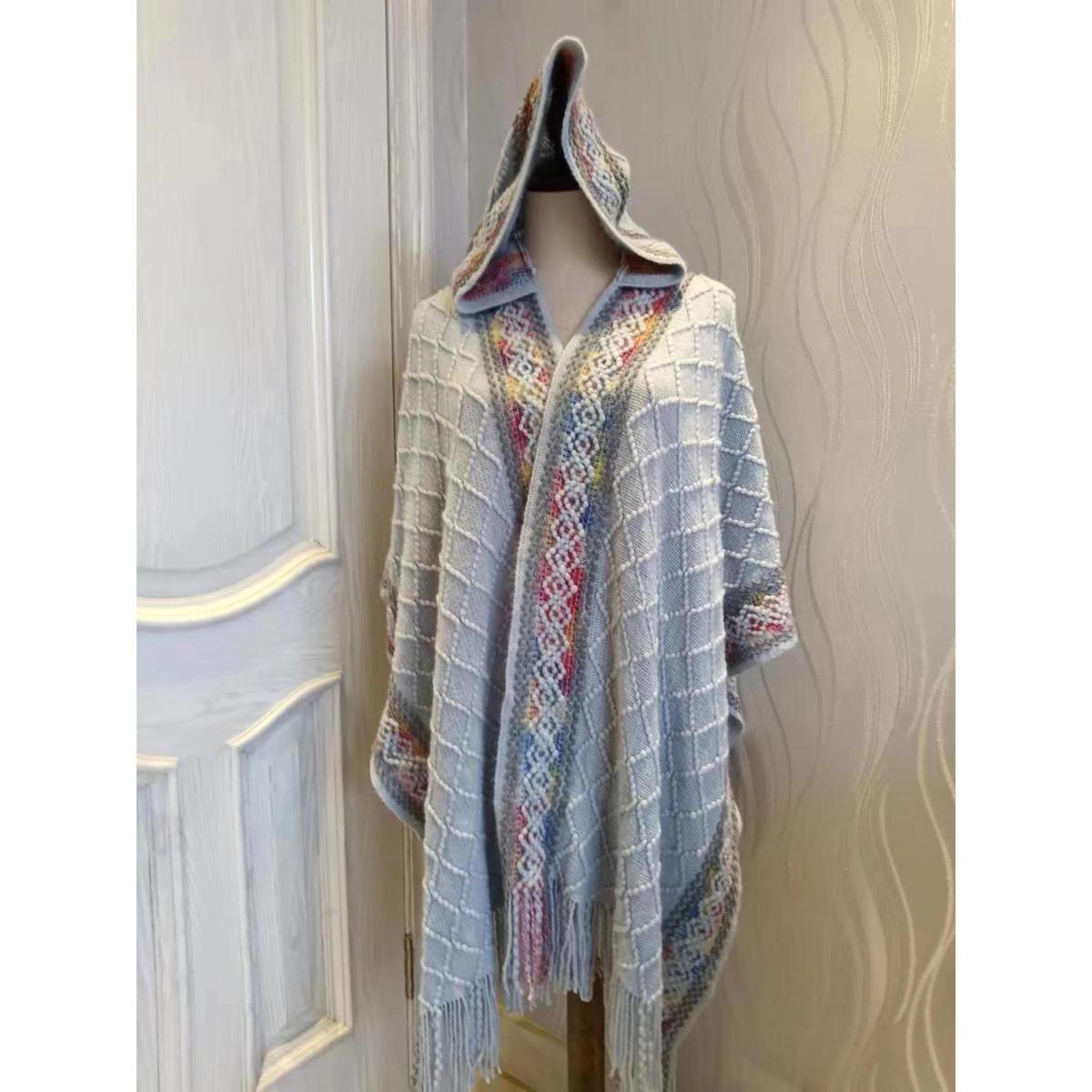 

Элегантный женский платок-шаль в богемном стиле - Осенне-зимний мягкий эластичный шарф без рукавов, Удобный аксессуар, Теплое и ветрозащитное пальто, Цветочный узор светло-синий