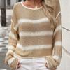 IHUASU Autumn and Winter Women's O-neck Colourblocking Knitwear Striped Loose Big Size Pullover Jumper